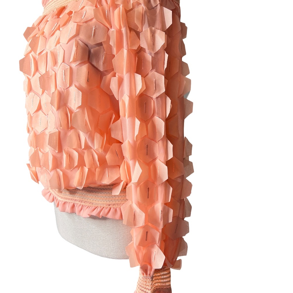 # A110   Nancy  Romantic  Peach 3d Hexagon appliqués  Off-Shoulder Top NWT  S - Picture 5 of 10